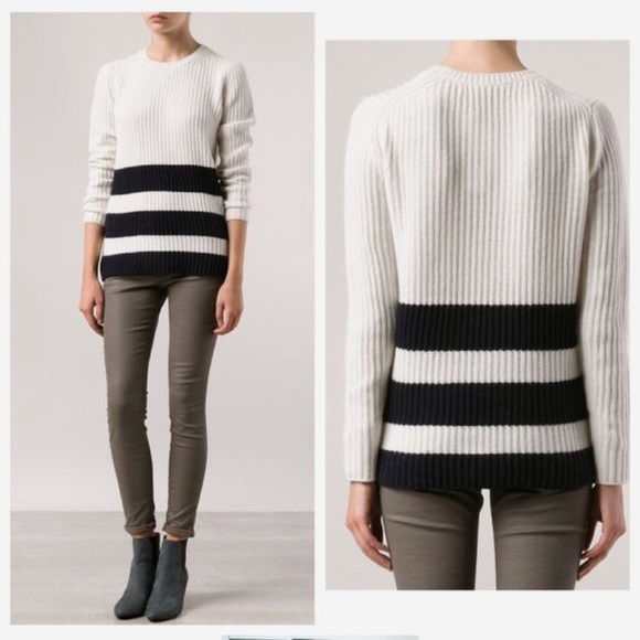 Equipment Femme Carson Ivory & Black Wool/Alpaca Striped Sweater - Picture 2 of 8